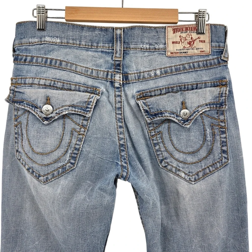 True Religion Skinny Fossil Silk Big T Jeans in Desperado Ride W/ Flaps Men's 33